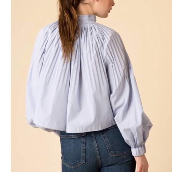 Tibi Light Blue Pleated Blouse - Picture 2 of 12